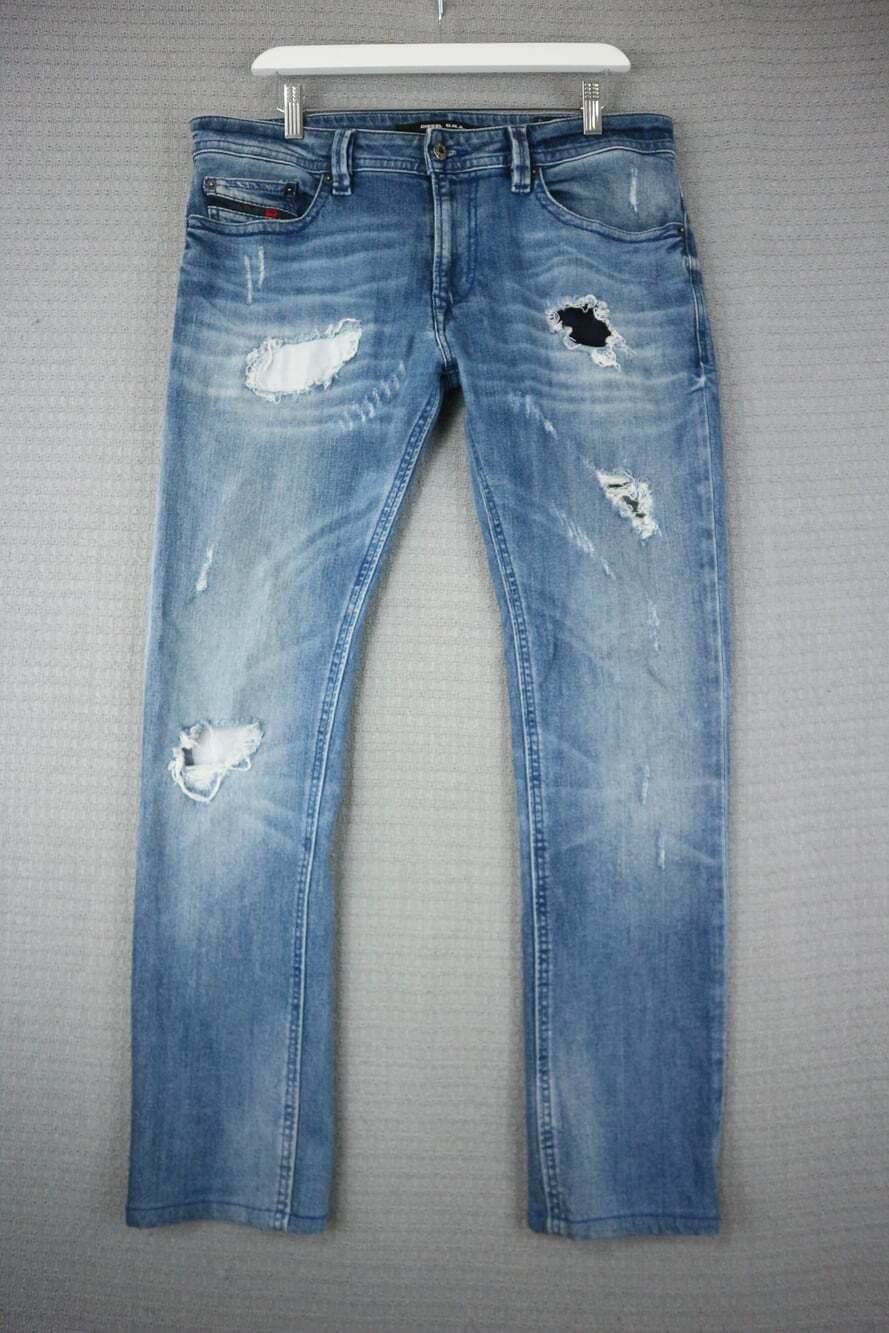 Diesel Thavar D.N.A. Slim Skinny Distressed Denim Jeans Light Blue 32x32 Stretch